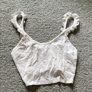 LF White Ruffle Strap Tank Top
